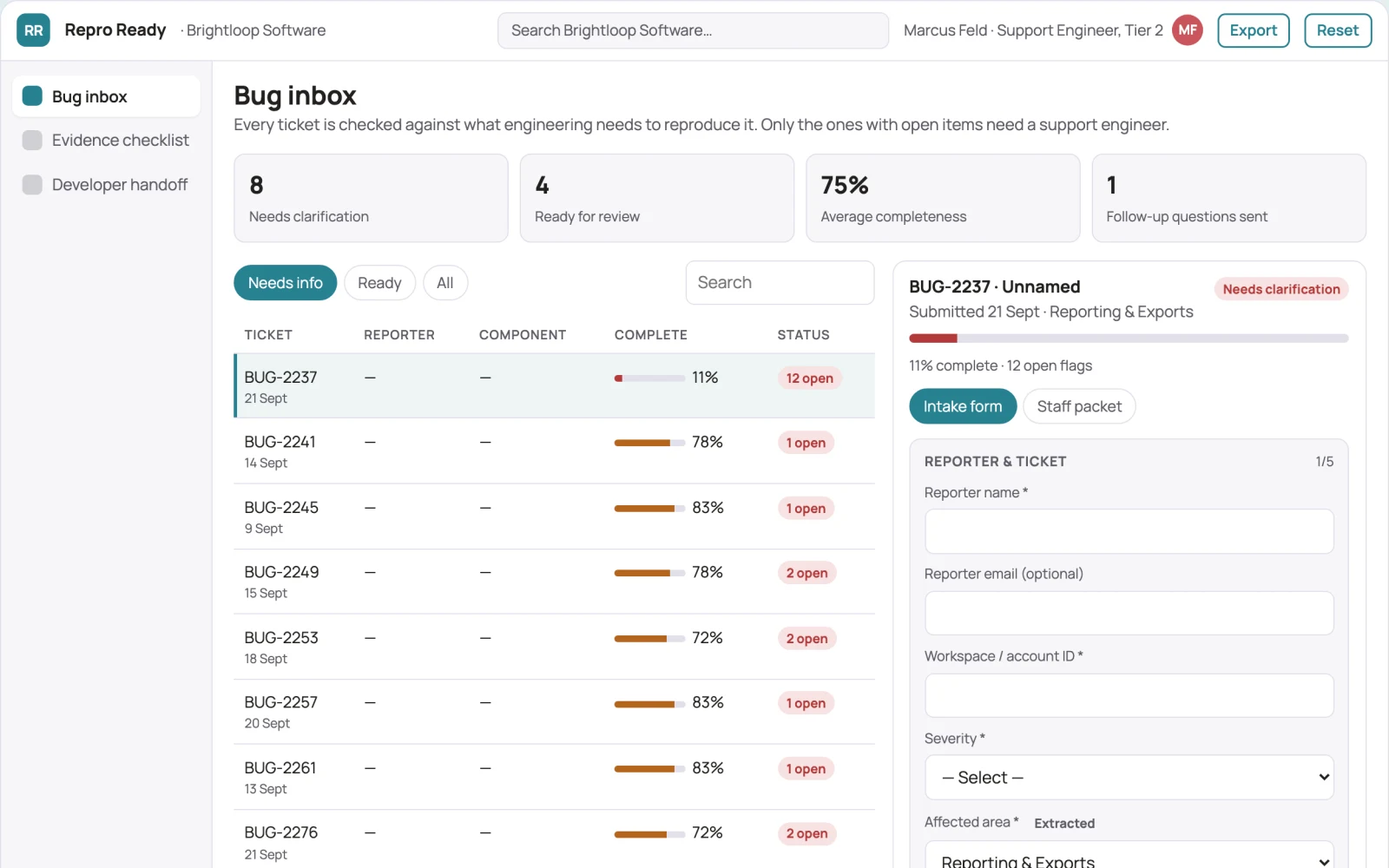 Screenshot of the Bug reproduction assistant interactive demo