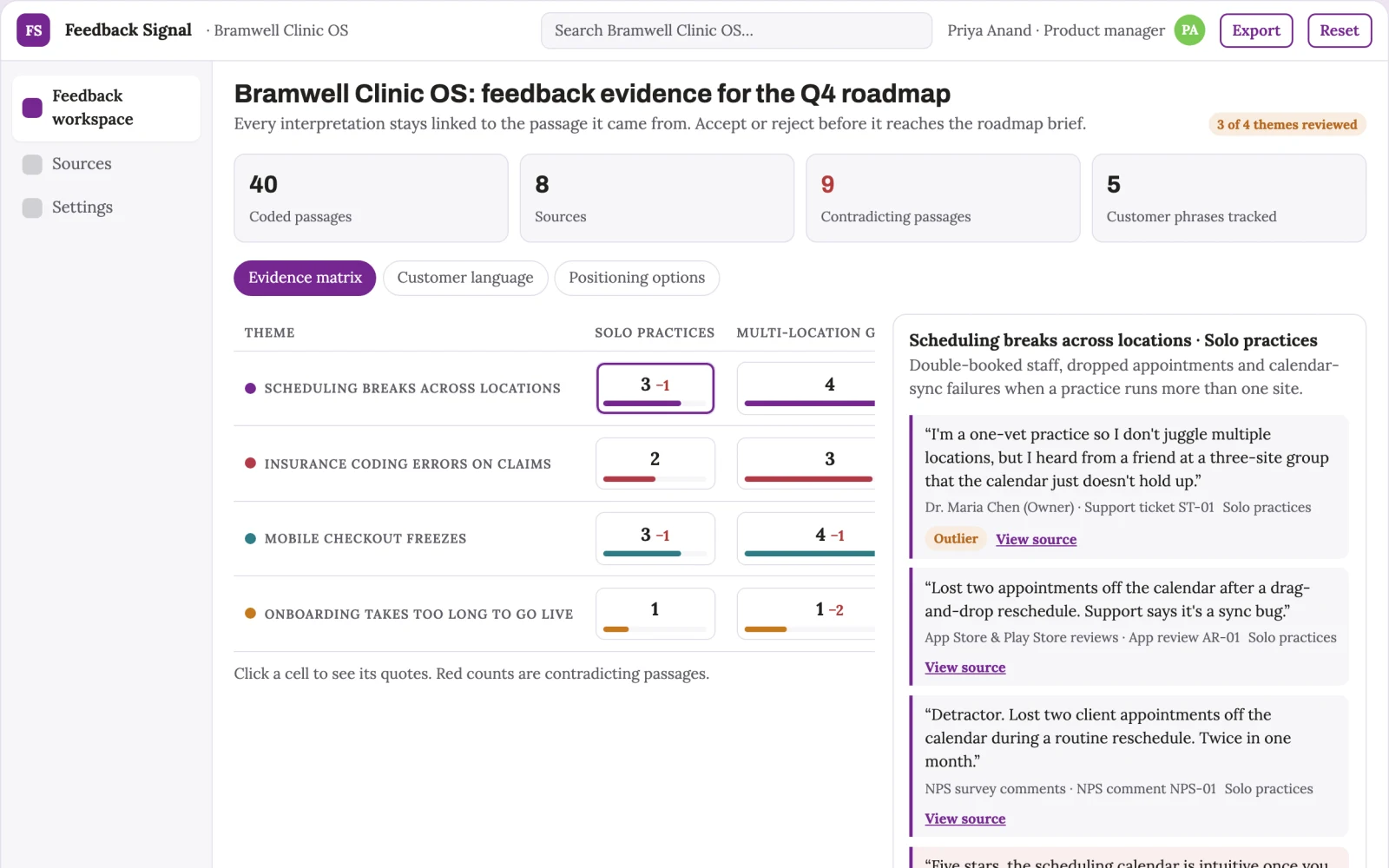 Screenshot of the Customer feedback intelligence interactive demo