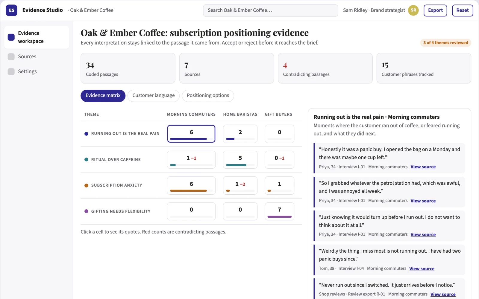 Screenshot of the Customer research synthesis interactive demo