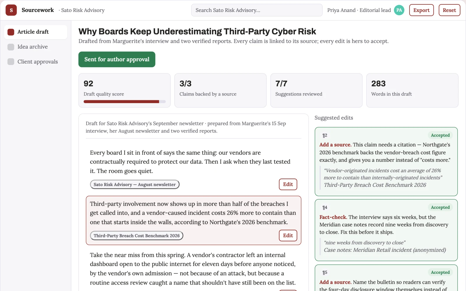 Screenshot of the Expert ghostwriting studio interactive demo
