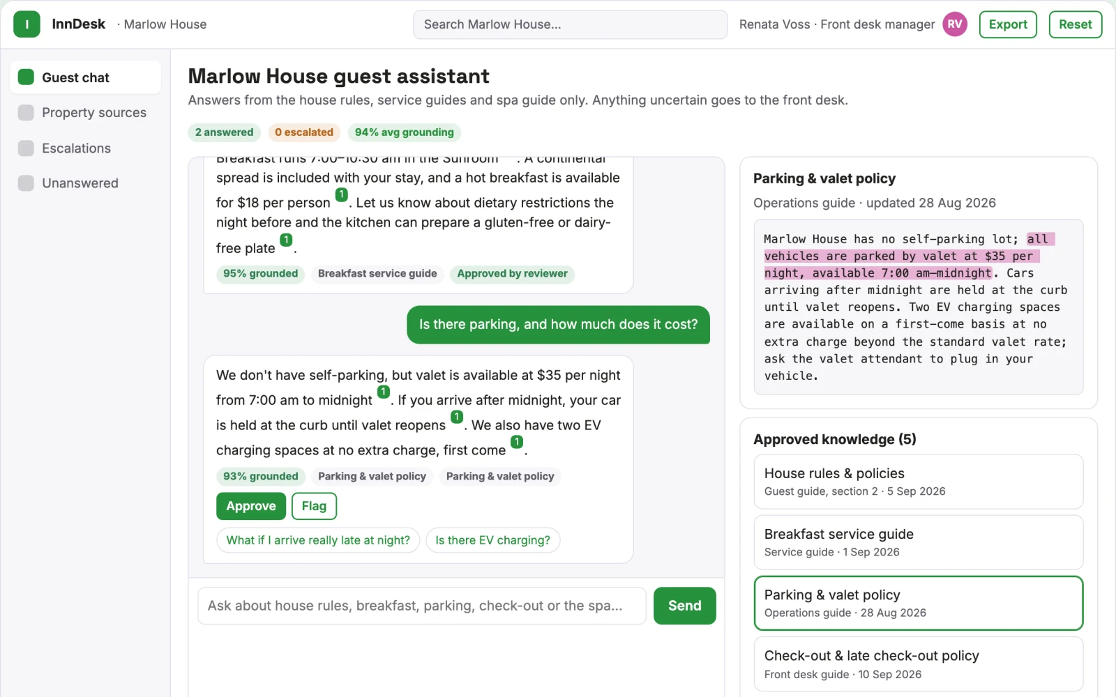 Screenshot of the Hotel guest messaging assistant interactive demo