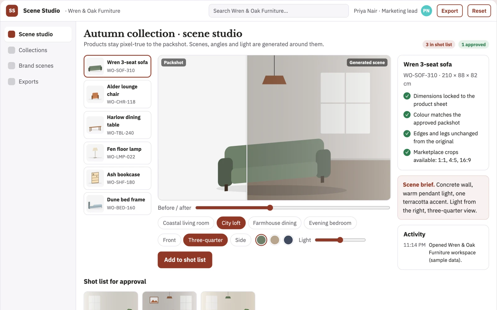 Screenshot of the Product photography studio interactive demo