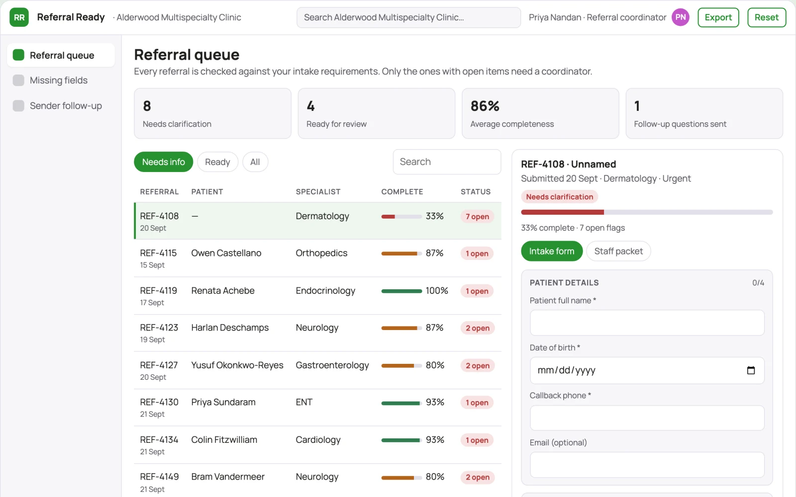 Screenshot of the Referral completeness checker interactive demo